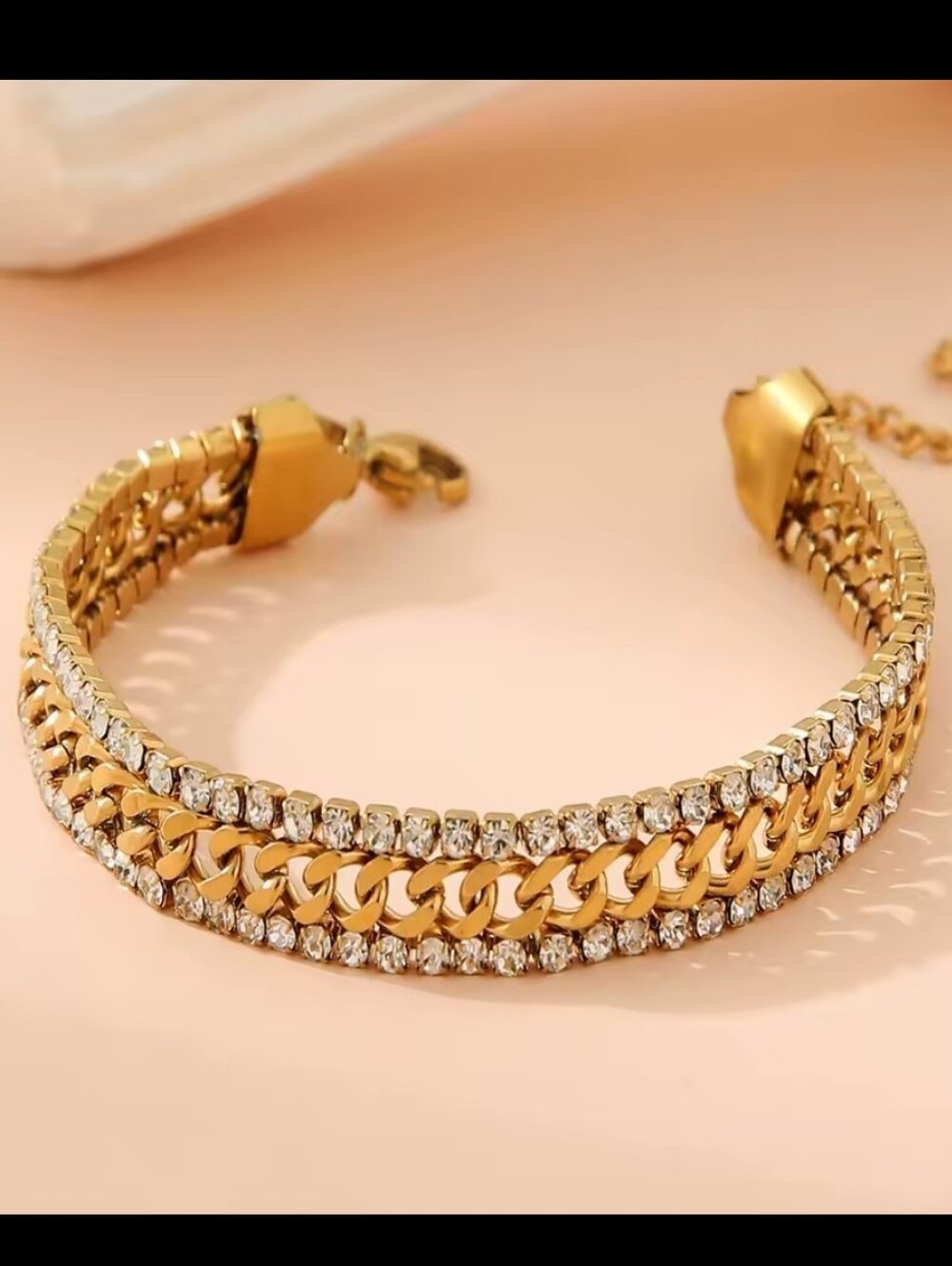 18K Gold Plated Stainless Steel 3 Layer BraceletCubicZirconiaStackableWaterproof
